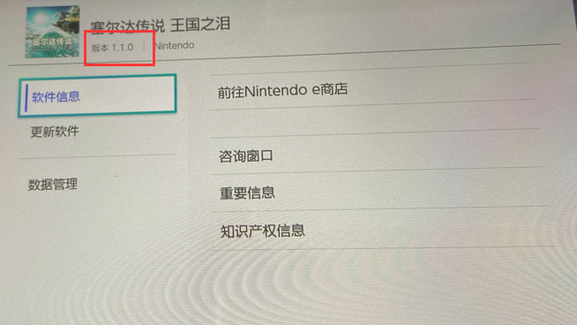 《塞尔达传说：王国之泪》怎么看版本号？